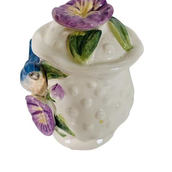 Bluebird Pansies Salt Pepper Shakers VTG Hobnail 3D Ceramic Cottage Tableware - Picture 8 of 13